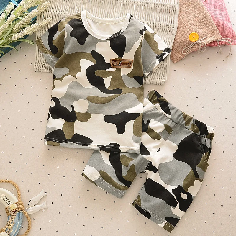 BibiCola 2018 Summer Baby Boys Clothes Children Clothing Set Infant Camouflage Tops +Shorts Tracksuit For Sport Suit |