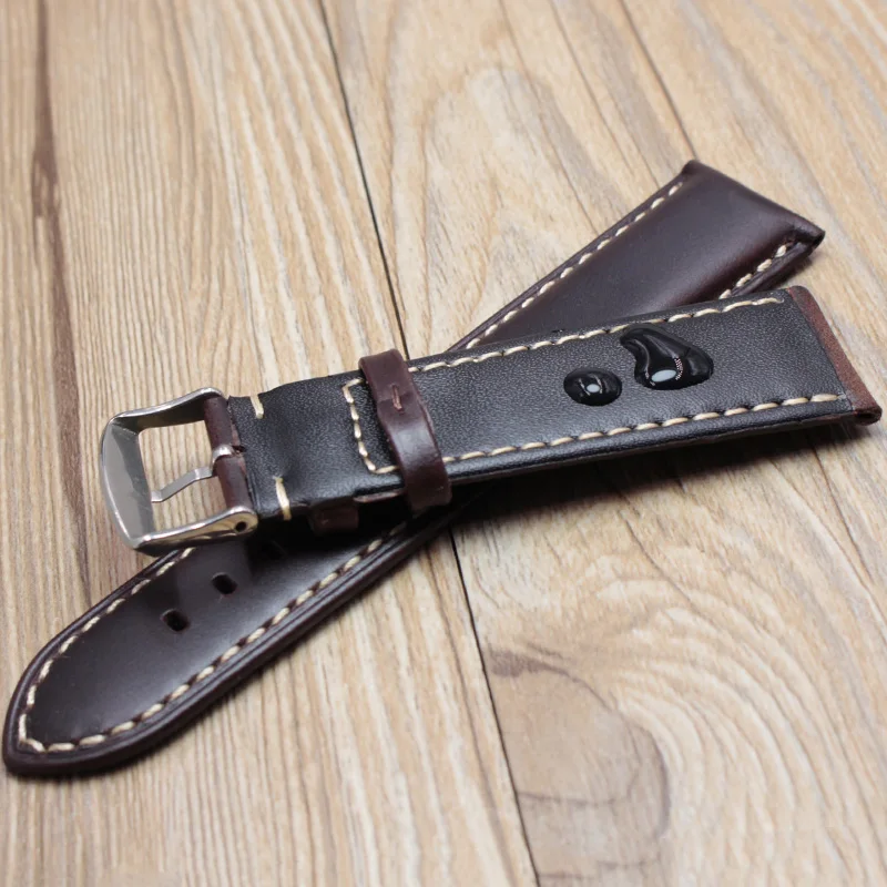 Handmade Genuine Leather Watchbands Men Women Bracelet  18 19 20 21 22 24mm VINTAGE Watch Band Strap Wiht Silver Polished Buckle