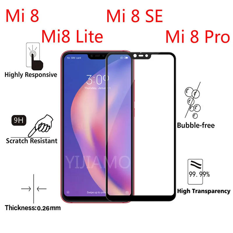 Защитное стекло для xiaomi mi 8 lite протектор экрана xiomi ksiomi mi8 8se легкие пленки
