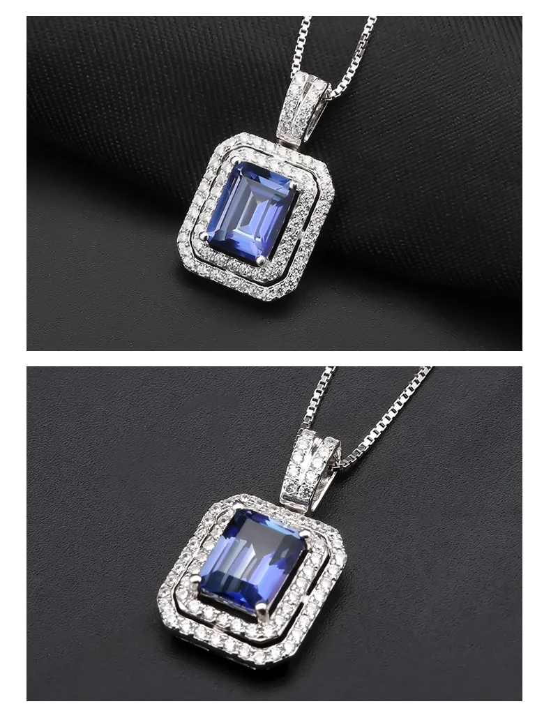 Жемчужное балетное 925 пробы серебро изумруд огранка 2.05Ct натуральный иолит синий мистик кварц ожерелье и кулон для женщин ювелирные украшения