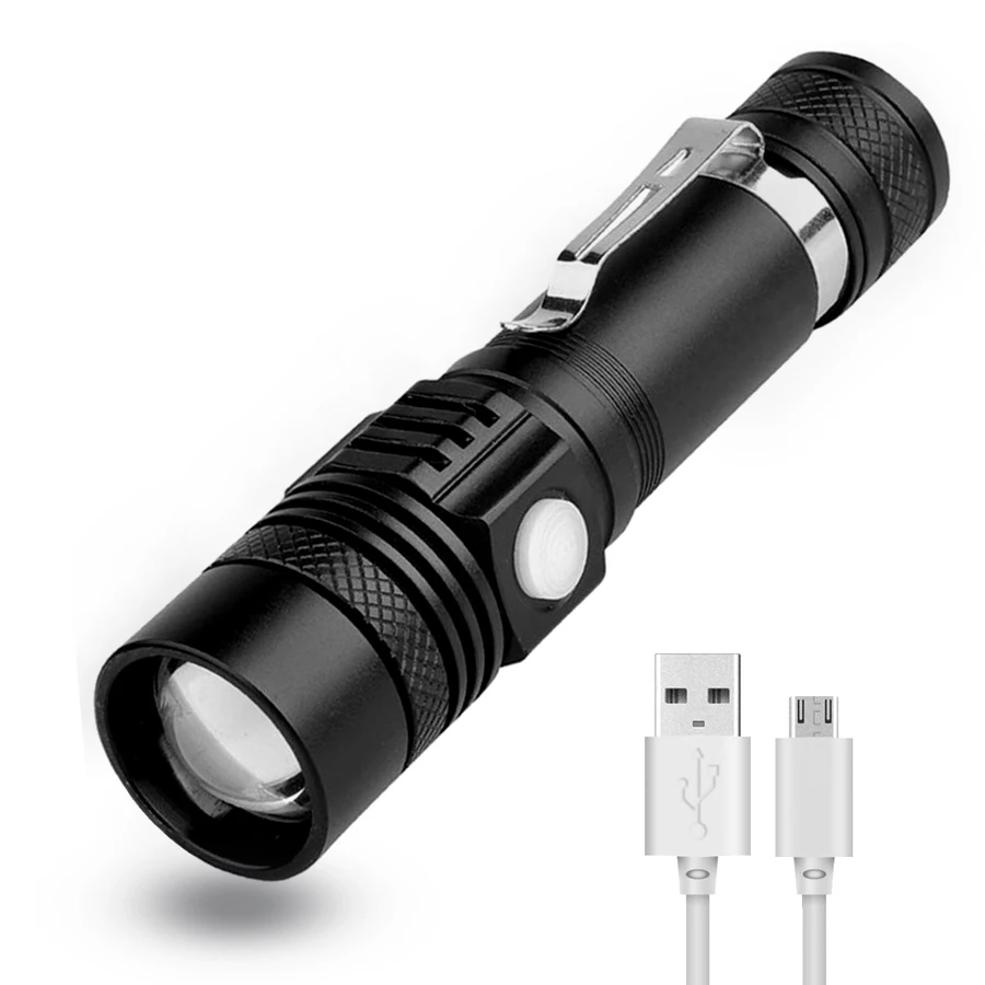 Перезаряжаемый светодиодный фонарик USB 18650 с зумом 3 режима тактический T6 2000 лм