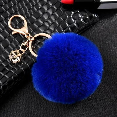 dark blue 23 Цвета,, брелок, пушистый искусственный мех кролика, брелок для ключей, брелоки с помпонами, Женская Автомобильная сумка, брелок для ключей, ювелирные изделия EH343 - Цвет: dark blue