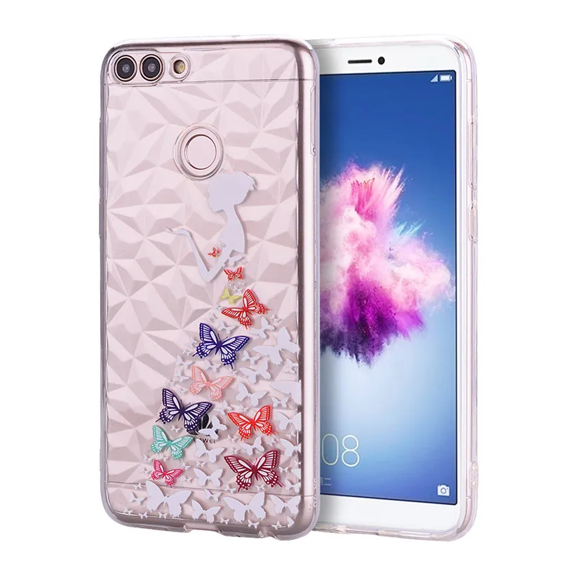 HEMASOLY Case For Huawei P Smart Clear Enjoy 7S FIG-LX1 FIG-LA1 FIG-LX2 FIG-LX3 Silicone Diamond Rhombus Pattern Cover |