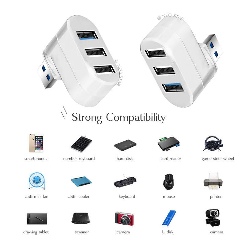 Высокоскоростной 3 портовый КОНЦЕНТРАТОР USB 2 0 вращающийся мини адаптер сплиттер