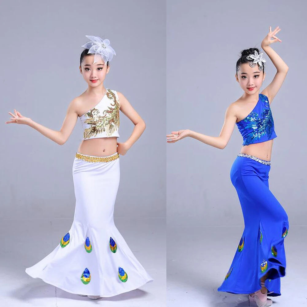 Детские танцевальные костюмы дай Павлин одежда для китайской народной бальной