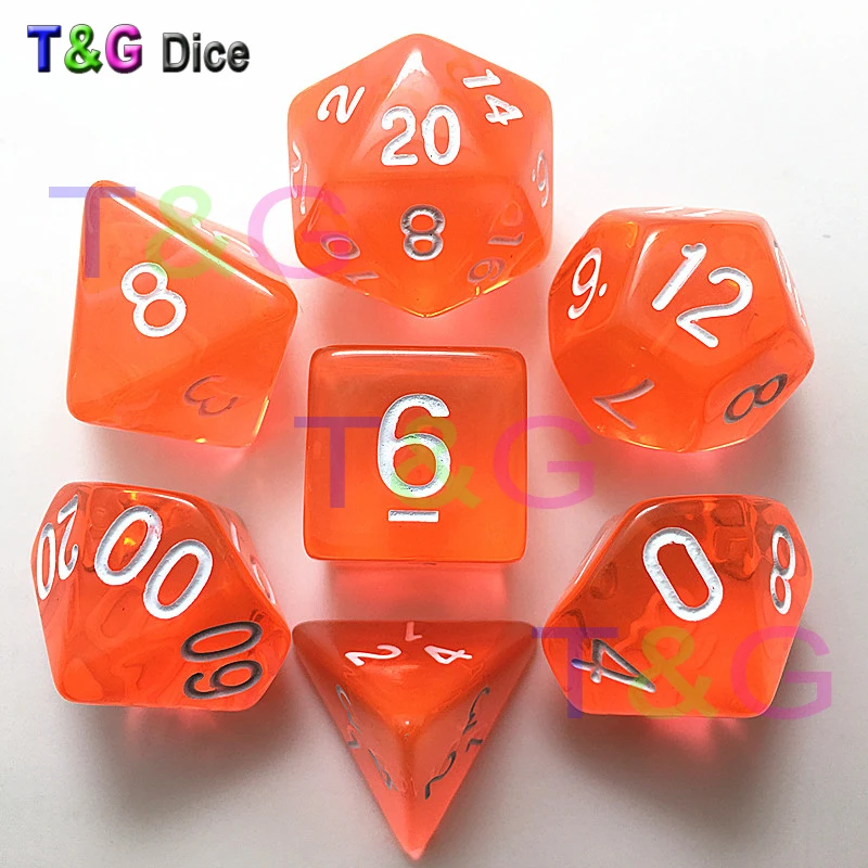 Оптовая продажа 7 шт./компл. полупрозрачные игральные кости РГ набор D4 d6 d8 d10 % d12 d20