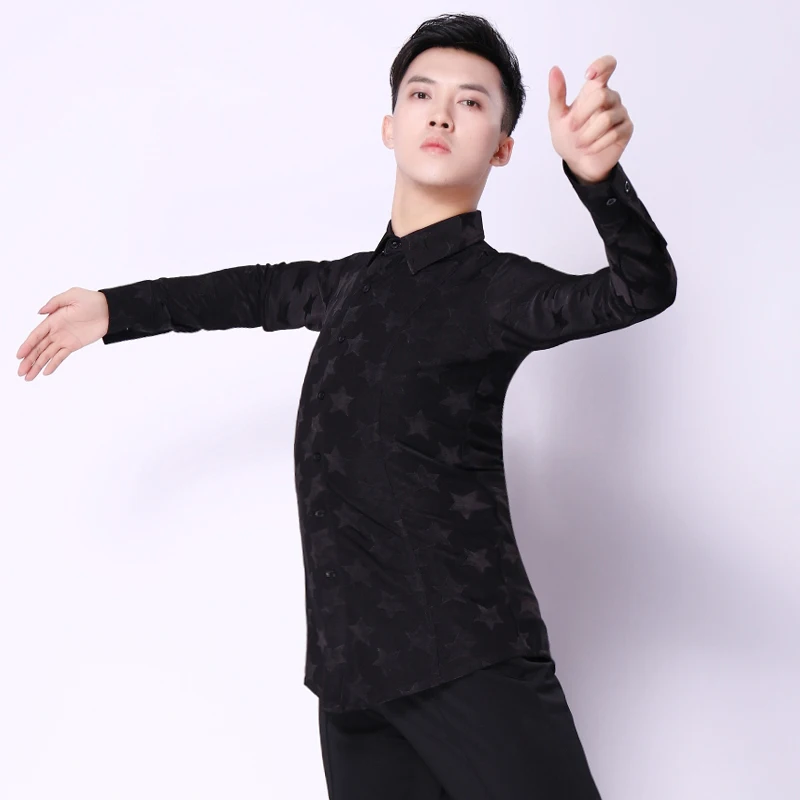 Топ для латинских танцев мужчин черный бальный Танго Сальса ча Самба Румба