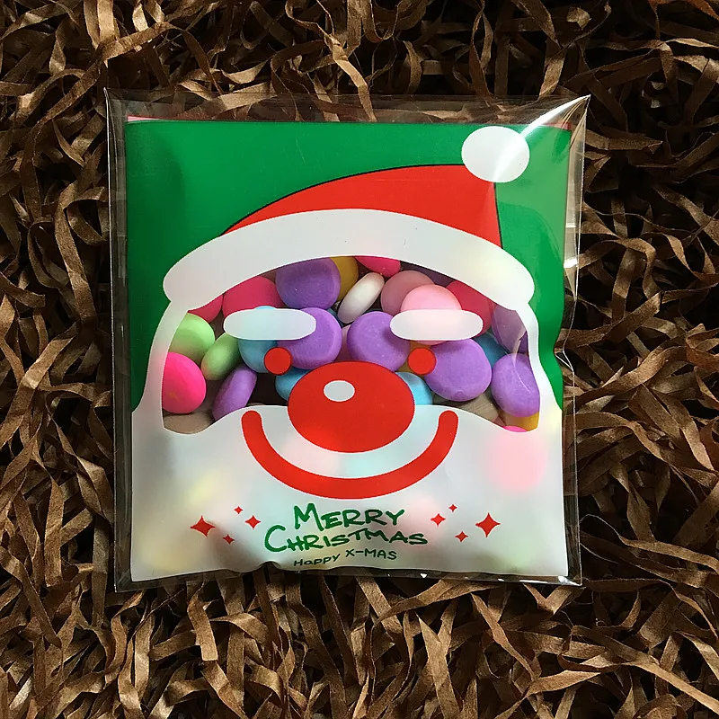 100 шт пищевые упаковочные мешки для печенья зеленый Санта Клаус Печать