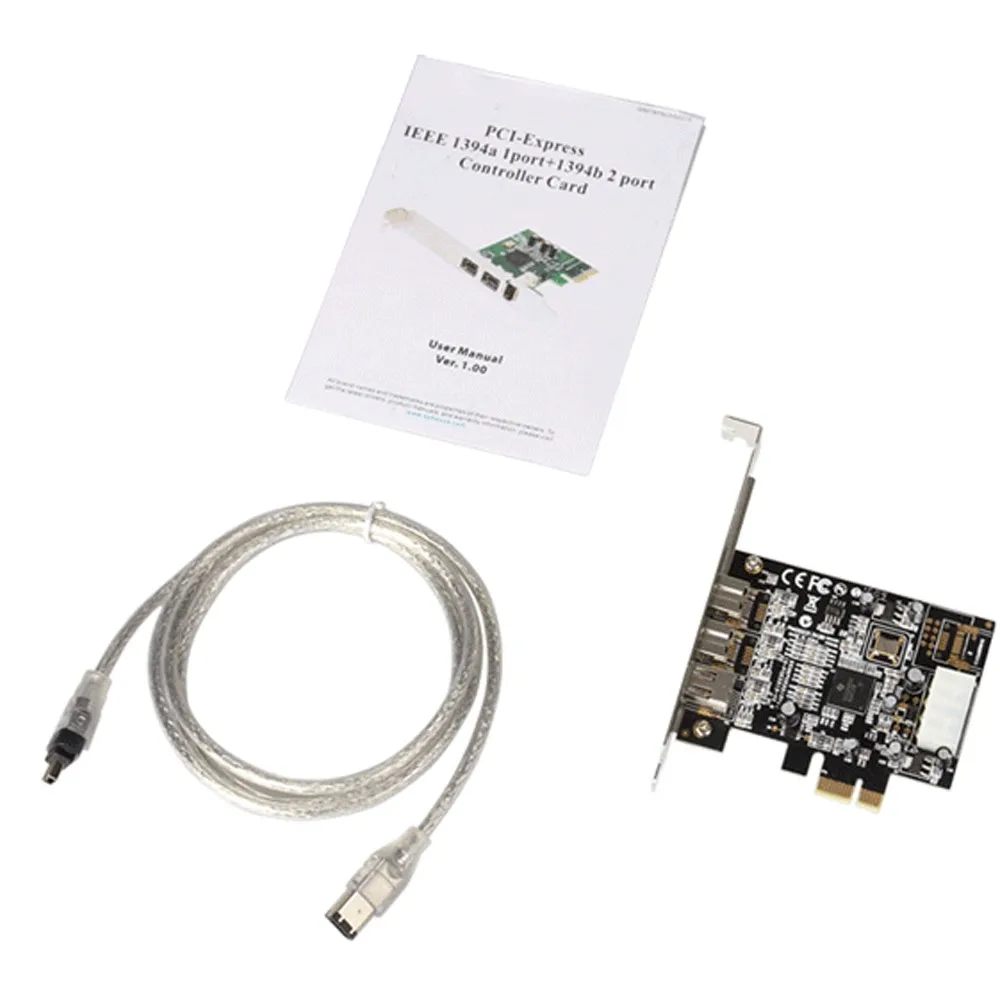 2 порта 1394B + 1394A PCI-e карта с 6-контактным до 4-контактным кабелем внешний Firewire 800 400 IEEE