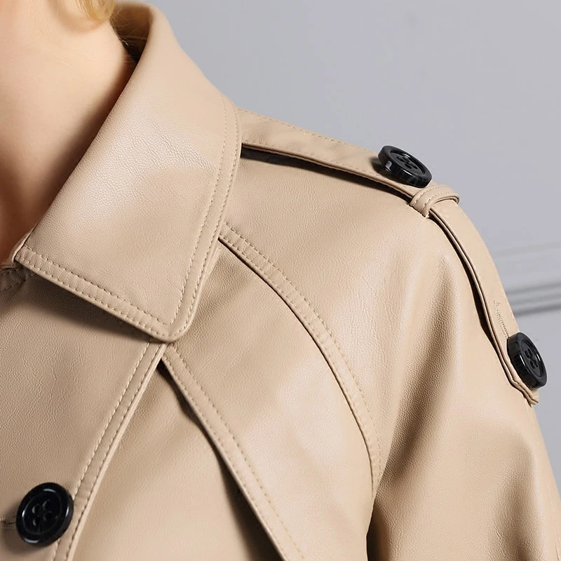 

Leather Jacket Women New Spring Windbreaker Loose Style 3 Buttons Three Quarter Sleeve Blouson Cuir Femme UV6063