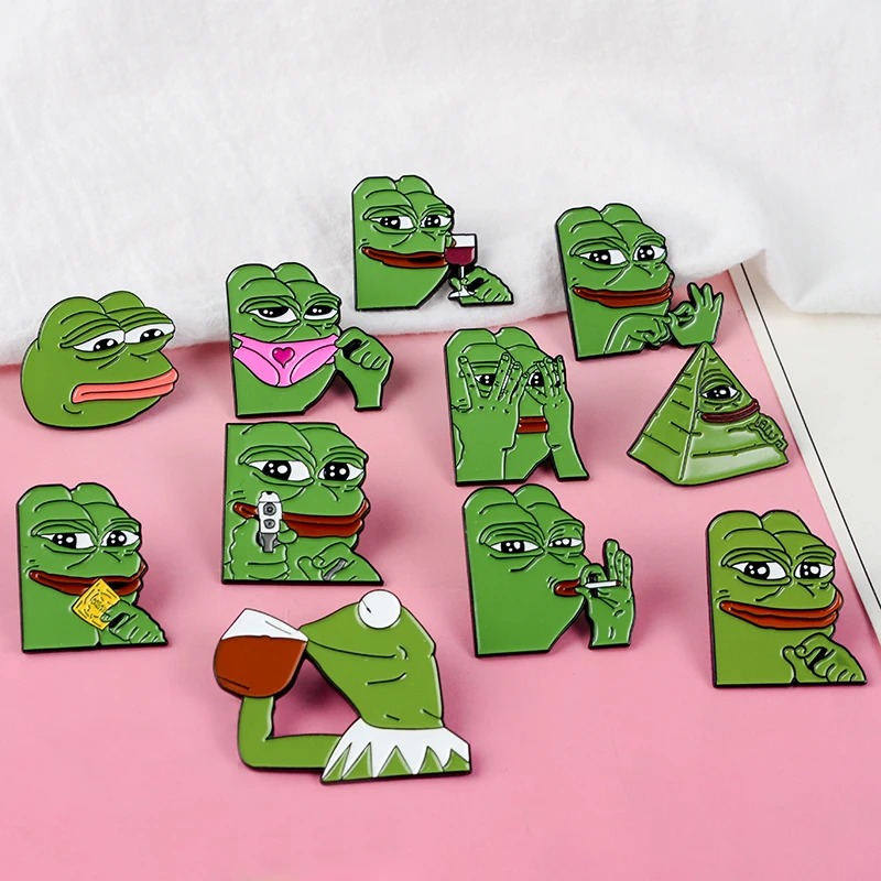 Эмалированная брошка Pepe The Frog Meme коллекция булавок штырьковые значки для спины на