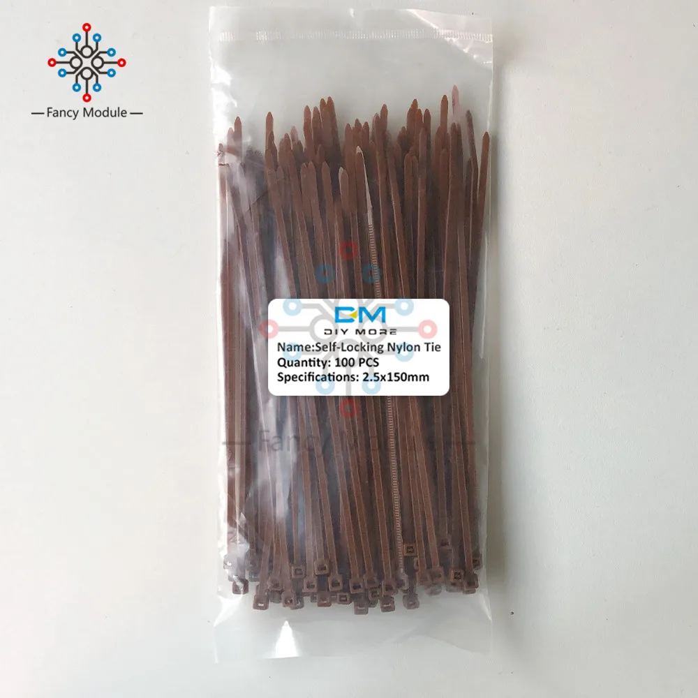 Brown 100 шт красочные нейлоновые кабельные маркерные стяжки, этикетки провода ремни, самоблокирующийся пластиковый нейлоновый кабель, 12 цветов 2,5*150 мм - Цвет: Brown
