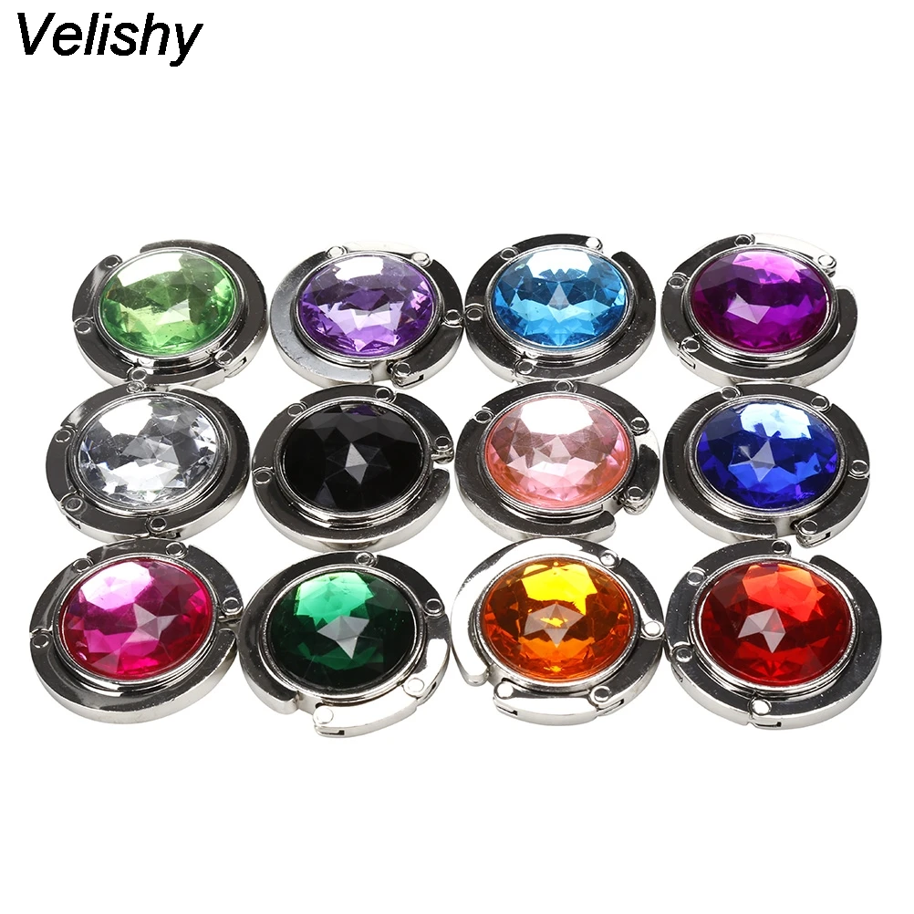 

Velishy New Fashion 1 Pc Portable Folding Rhinestone Crystal Alloy Purse Handbag Bag Hanger Hook Holder Purple