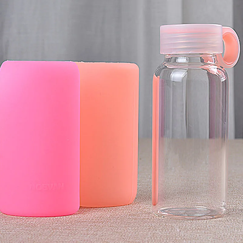 Цветная Милая стеклянная бутылка для воды с силиконовым чехлом и ручкой