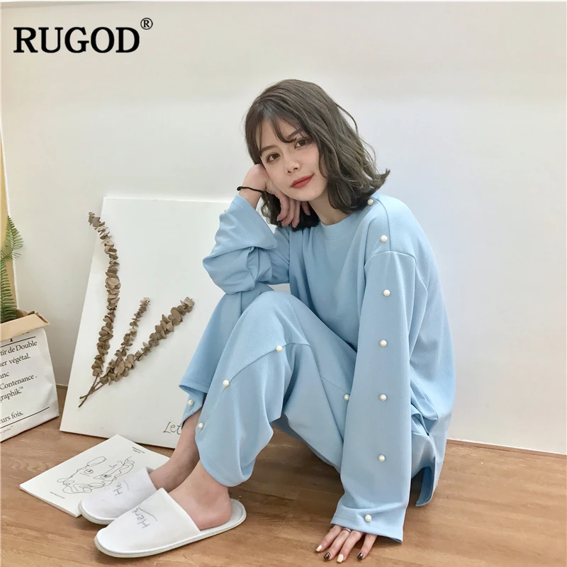 RUGOD 2018 Весна с длинным рукавом брюки для девочек хлопковые пижамы комплект женщин