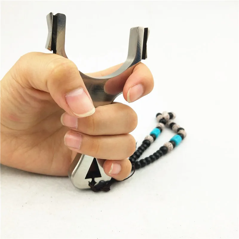 

2018 New Stainless Steel Quick-pressure Slingshot with Flat Rubber Band Optical Fiber Sight for Hunting Shooting Support custom