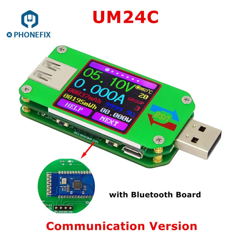 PHONEFIX UM24 UM24C USB 2,0 цветной ЖК-дисплей тестер напряжения тока Вольтметр заряда батареи измерения сопротивления кабеля