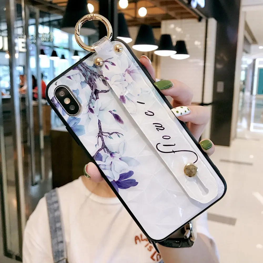 KISSCASE чехол для телефона с ремешком на запястье iPhone 7 X XS Max XR мягкий цветком 6 6S 8 Plus