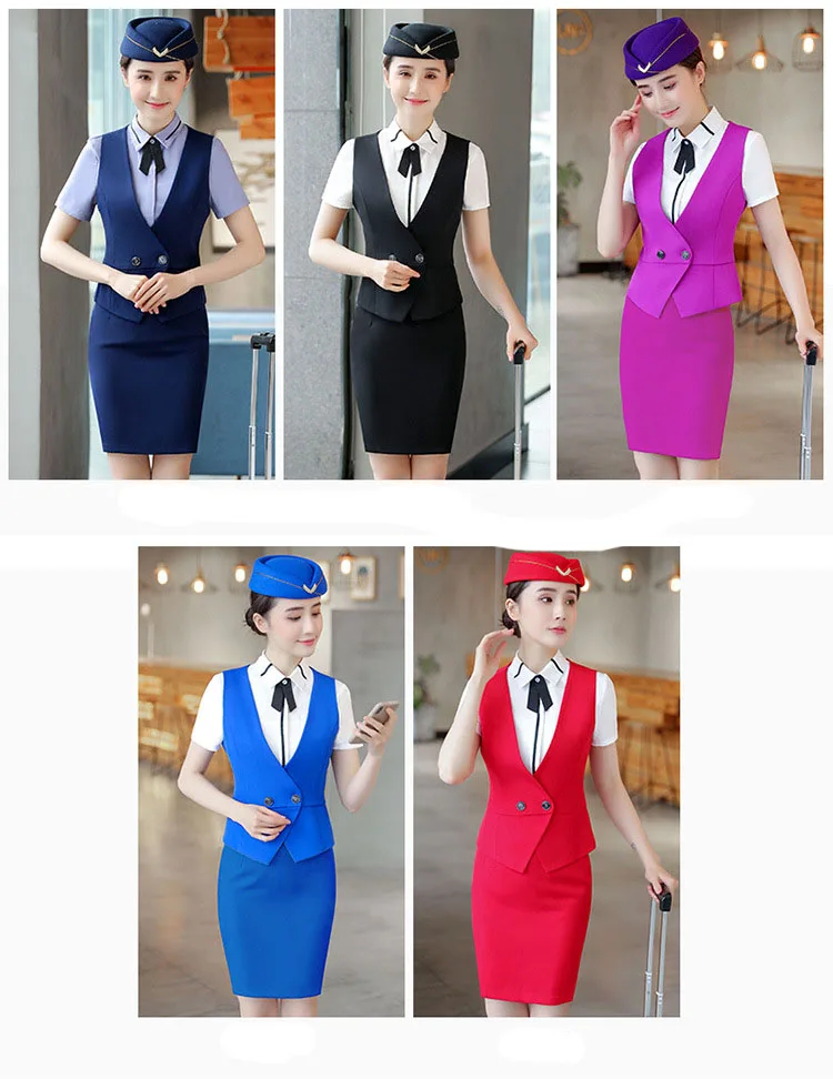 IZICFLY костюм с юбкой жилет формальный tailleur femme jupe et veste элегантный для женщин Униформа Бортпроводницы Рабочая одежда