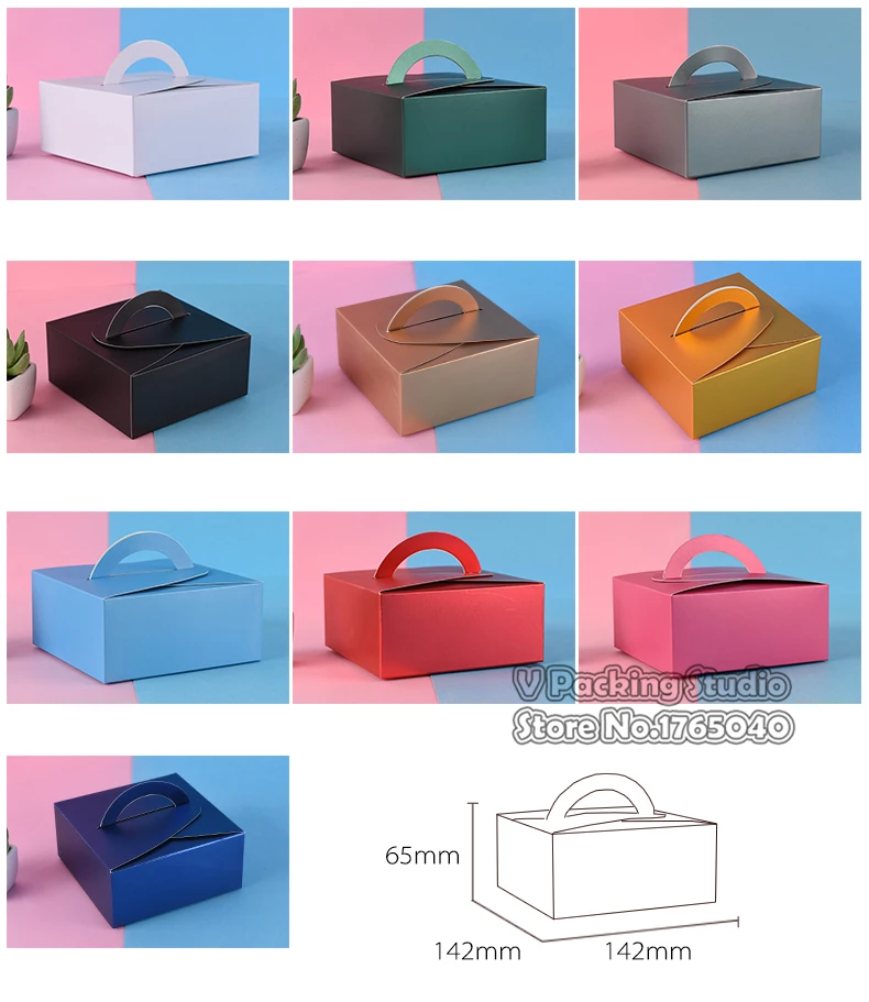 14,2x14,2x6,5 см золотой упаковка для тортов коробки с ручкой, стаканчики для капкейков, бумажная картонная коробка для торта 100 шт./лот