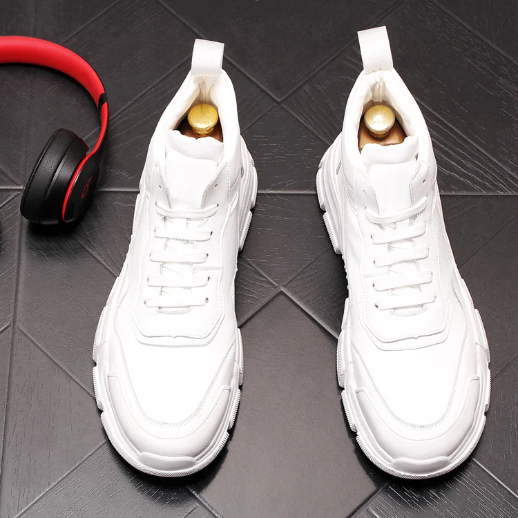2020 New High quality Fashion Men's Black white Casual Round Toe platform Shoes Man Trending Leisure high tops | Обувь