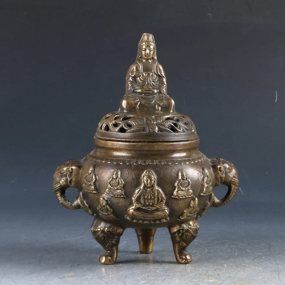 

Chinese Brass Hand Carved Kwan-yin Incense Burner Ming Dynasty Xuande Markincense burner metal handicraft Incense Burner