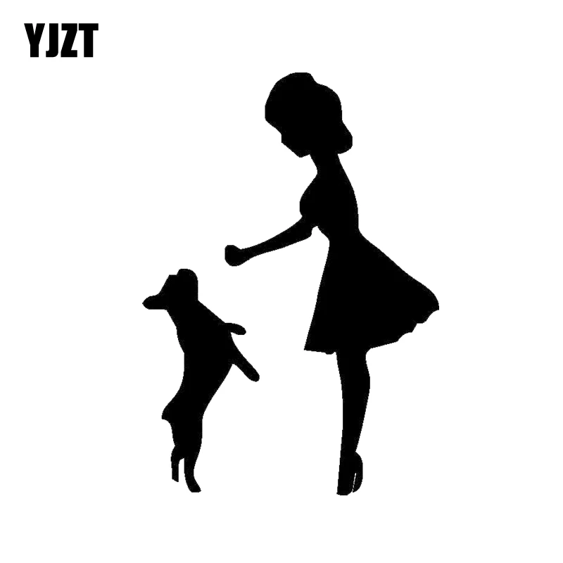 

YJZT 12.8CM*18CM Woman Playing With Pet Dog Car Window Bumper Vinyl Decal Car Sticker Black/Silver C2-3087