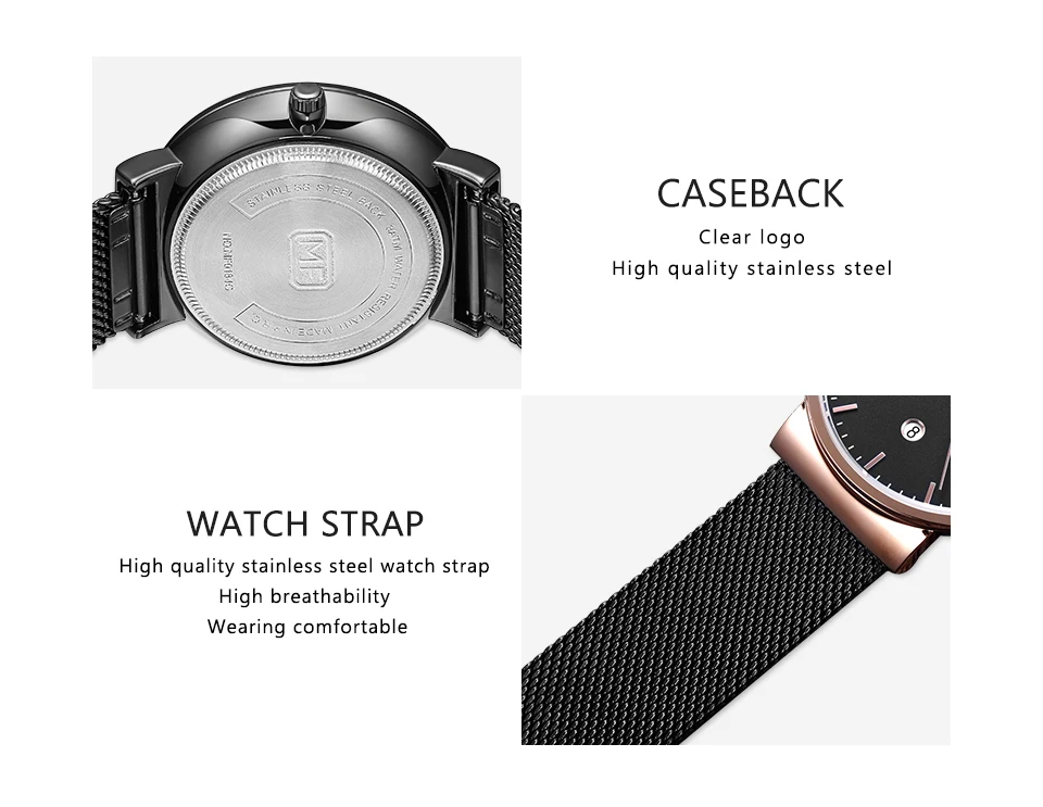 Часы мужские кварцевые с сетчатым ремешком водонепроницаемые минималистичные |