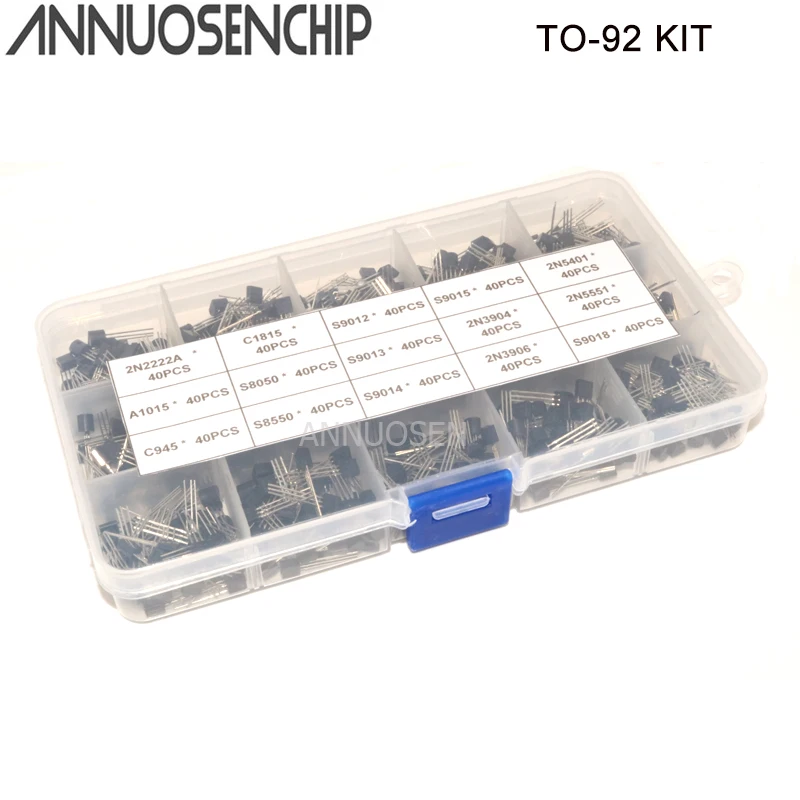 15 value Transistor TO-92 Box Kit 2N2222A A1015 C945 C1815 S8050 S8550 S9012 S9013 S9014 S9015 2N3904 2N3906 2N5401 2N5551 S9018 |