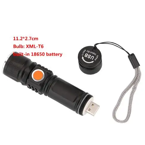 3 режима тактический фонарик мини перезаряжаемый зум Мощный USB светодиодный фонарик AC Lanterna для наружного дорожный светильник - Испускаемый цвет: 3 Modes Black