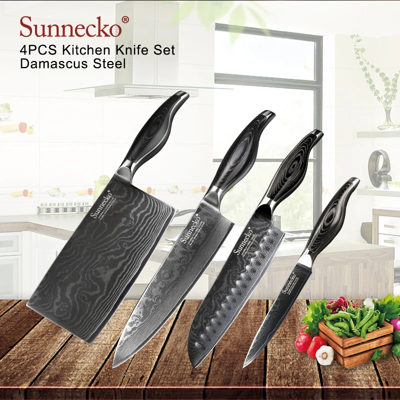SUNNECKO Дамаск шеф-повар Ножи японский VG10 Сталь лезвие Кливер утилита Santoku для
