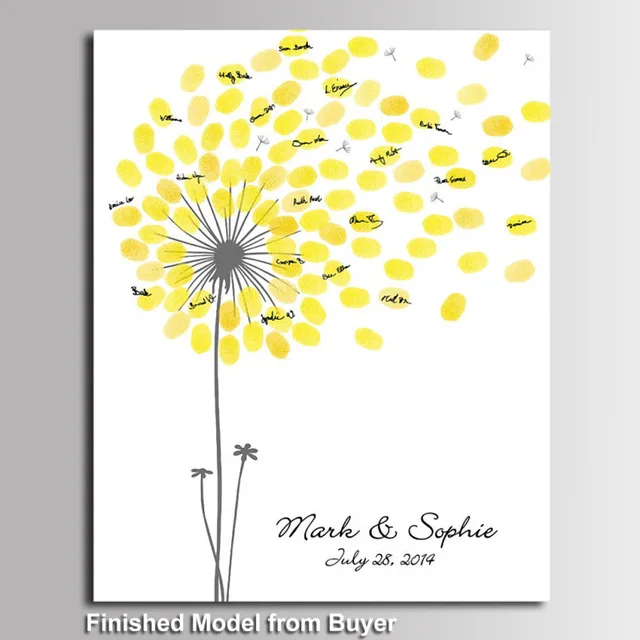 

1pc Free custom Name Date Wedding Gift DIY dandelion Fingerprint Signature Guest Book For Engagement Party Wedding Anniversary