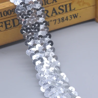 Silver Кружевная лента с отделкой пайетками 3 см, 3 ряда, эластичная Одежда для танцев, занавеска для рукоделия, пайеток, швейный декор, аксессуары для самостоятельной сборки, 1 м - Цвет: Silver