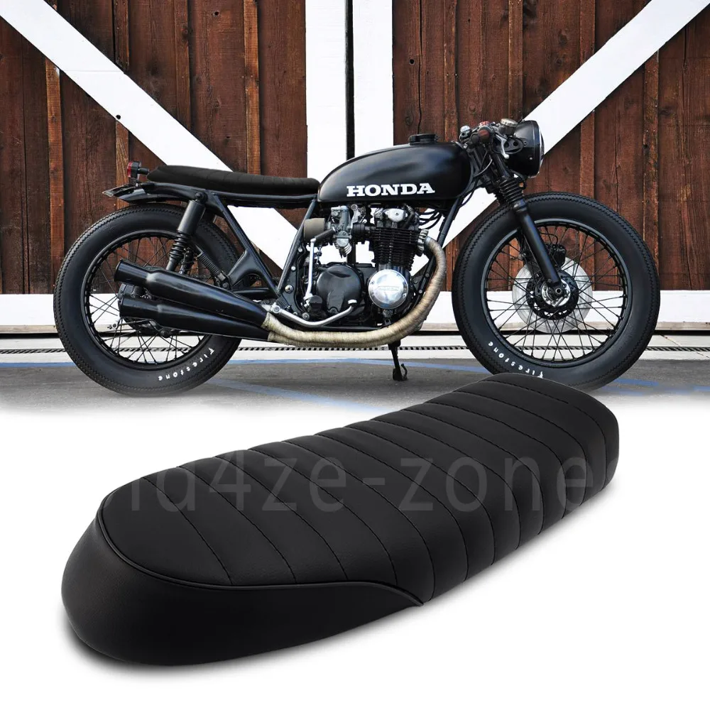 Black Motorcycle Cafe Racer Seat Scrambler Vintage Flat Saddle Flat pan Retro Seat For Honda CG CB200 CB350 CL350 CB400 XJ XS KZ