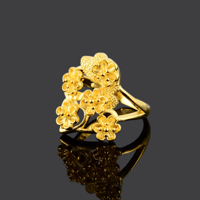 Женское кольцо с цветком модное элегантное 24 К желтое золото | Украшения и