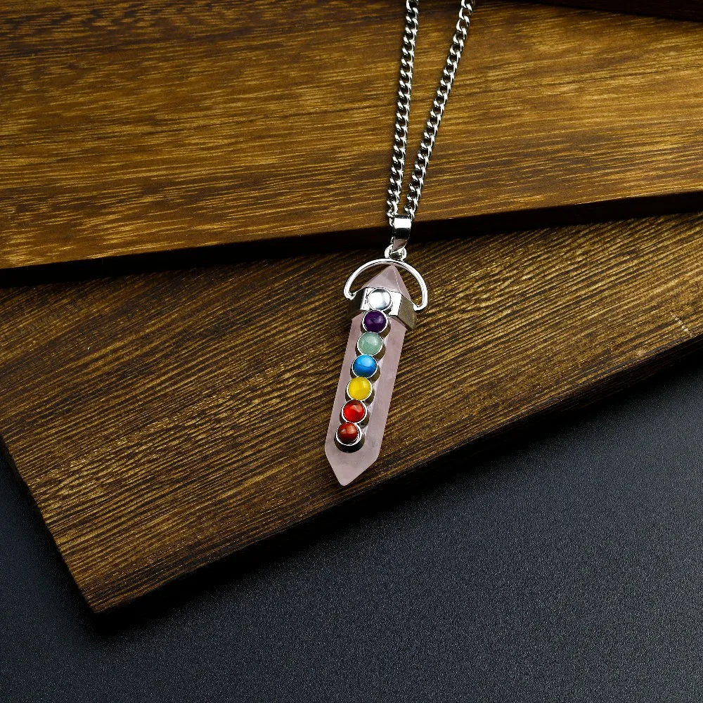 Chakra Necklace Pink Quartz Natural Stones Chains Pendent Girls Designer Yoga Jewelry Women Gifts Dropshipping | Украшения и