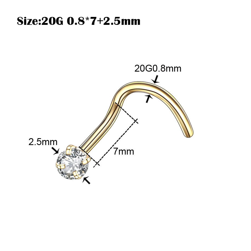 B1418 1 шт., 20 г, стальные кольца для пирсинга носа, Zircon, золото, пирсинг носа, шпильки, кольца, серебро, Neus, ювелирные изделия для пирсинга тела, пирсинг - Окраска металла: B1418