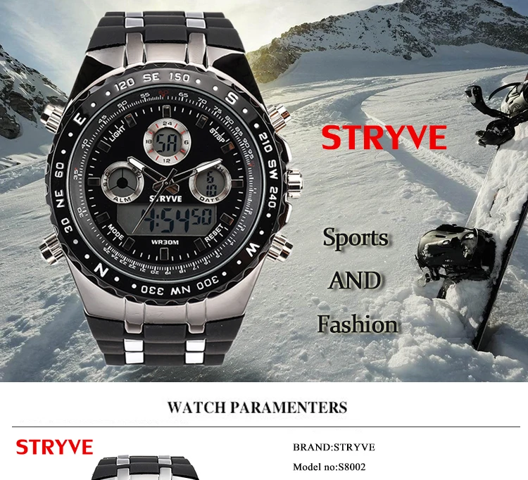 STRYVE Montre Homme многофункциональные спортивные часы для мужчин армейские военные светодиодный аналоговые часы S Shock Роскошные Мужские Цифровые кварцевые часы
