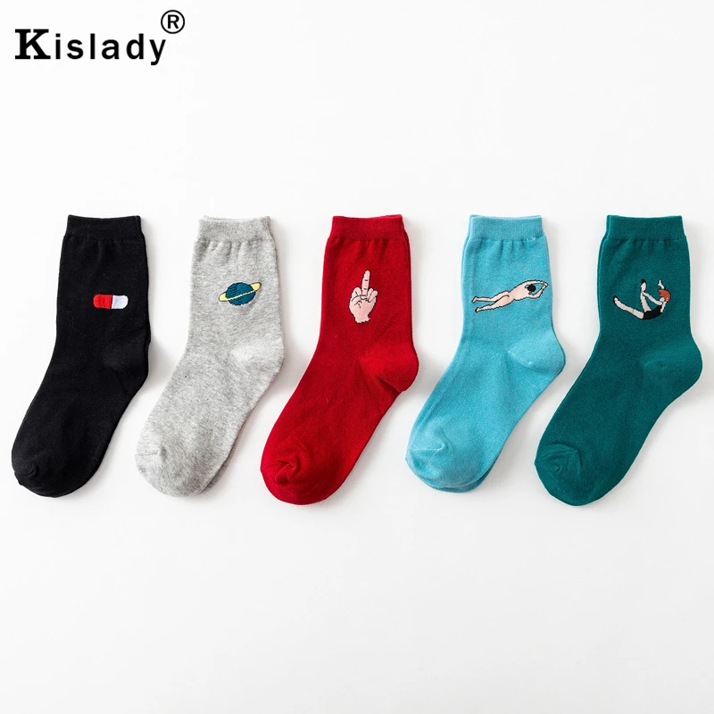 Осенне зимние модные женские носки яркого цвета в стиле Харадзюку японский стиль