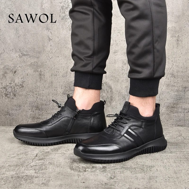 Genuine Leather Men Shoes Brand Winter Boots For Flats Warm Plush Casual Sneaker Plus Big Size Sawol | Обувь