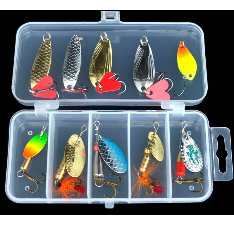 

Fishing Lure Kit Compound Bait 10 Pieces/Set Artificial Spoon Lures Colorful Rotation Spinner Baits
