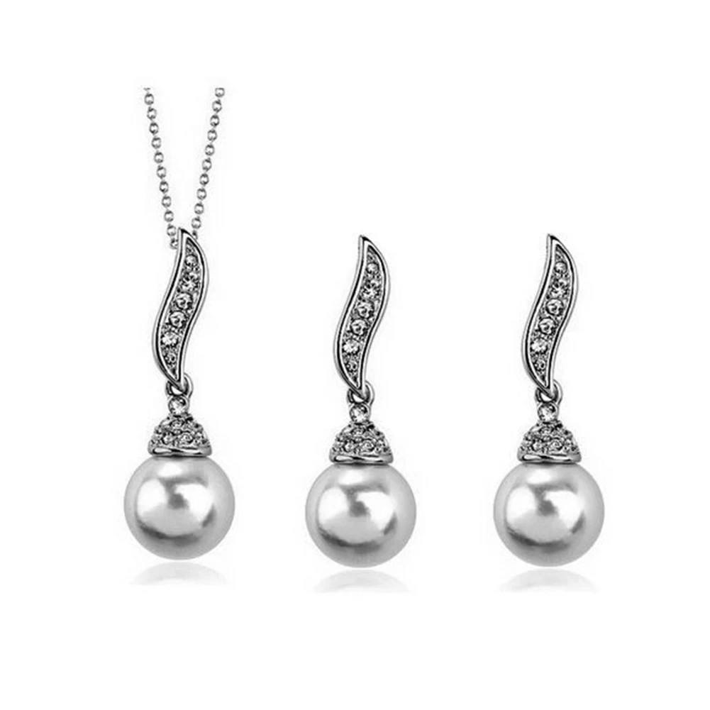 Bridal Women Necklace Faux Pearl Rhinestone Charms Wedding Earrings Jewelry Set new | Украшения и аксессуары