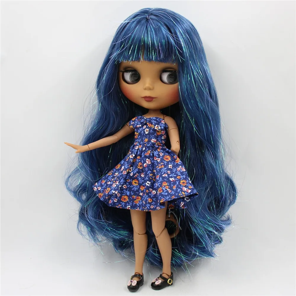 Ледяная кукла DBS Blyth 1/6 bjd шарнирное тело темная кожа матовое лицо блестящие синие