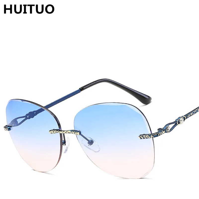 HUITUO Fashion Vintage Sunglasses Women Cat Eye Brand Designer Sun Glasses Frameless Color Marine Lens UV400 | Аксессуары для