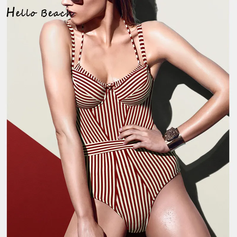 HELLO BEACH 2018 новые женские Купальники пуш-ап Монокини Цельный купальный костюм