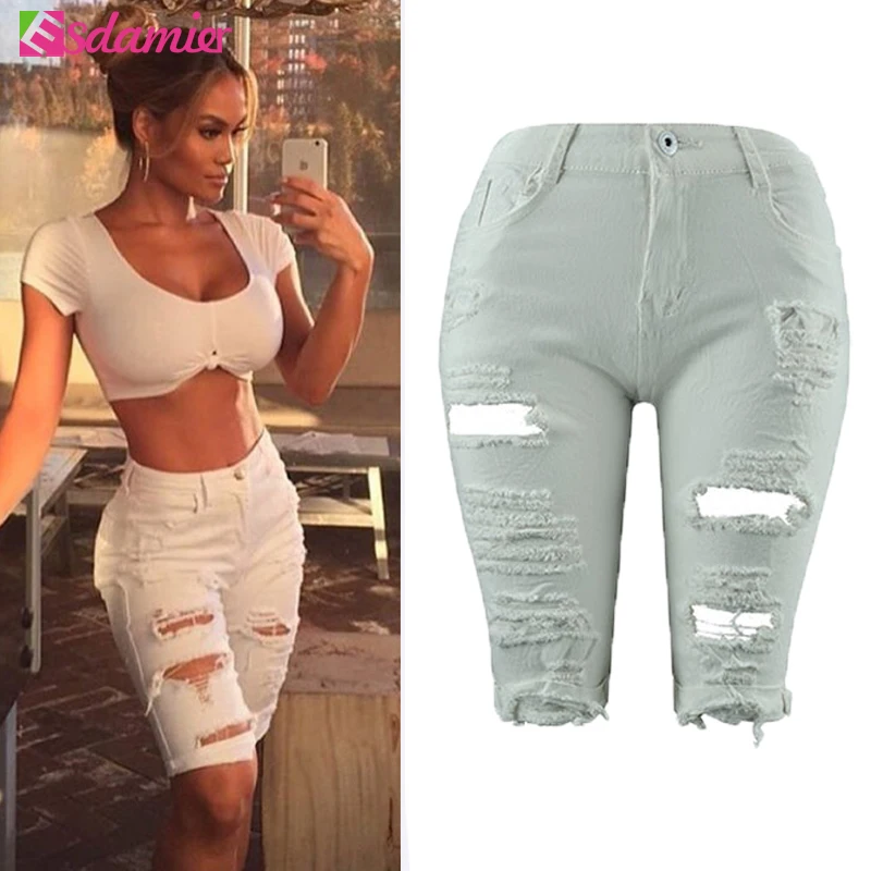Новое поступление летние белые шорты женские с высокой талией рваные короткие