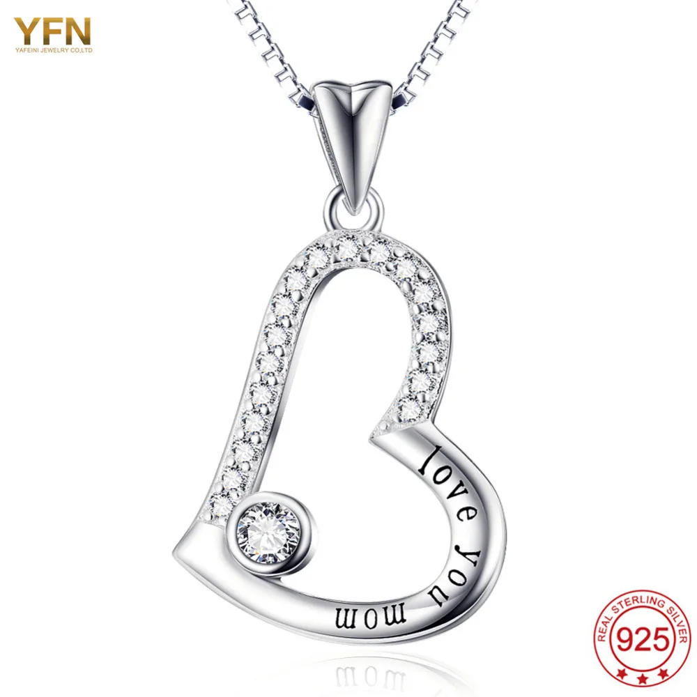 

YFN 925 пробы серебряные ювелирные изделия сообщение Love You надписи MOM Love Heart Подвески Ожерелья Подвеска колье femme bijoux colar feminino