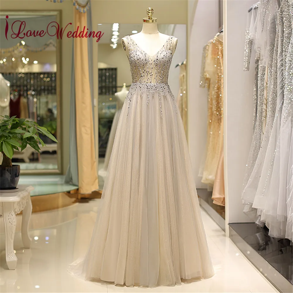 

Hot Sale Formal Evening Dresses Long A Line V Neck Delicate Beaded Custom made Robe de soiree Sexy Long Evening Gown 48712