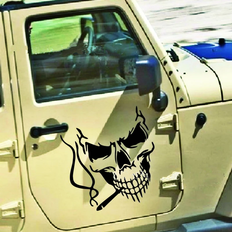 Volkrays Car Stickers Funny Creative Skull Smoking Decal Accessories for Hyundai Accent I30 I35 Santa Fe Solaris Elantra Parts | Автомобили