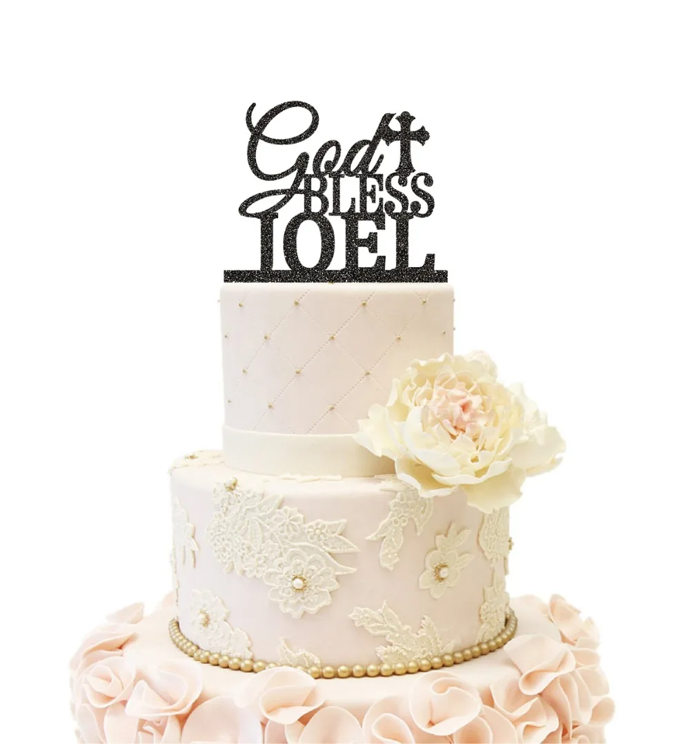 Бог благословит семьи Свадебный Торт Топперы крестины индивидуальные фамилия